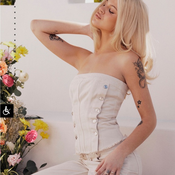 MISTRESS ROCKS OAT DENIM STRAPLESS TOP - Picture 8 of 16